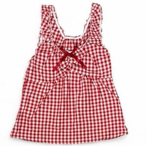 Red Gingham Tie Front Bow Cami XS Coquette Babydoll Cottagecore Top Brandy Style